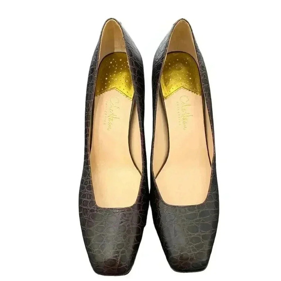 Cole Haan Carma Brown Croc Leather Heel Shoes Pumps Nike Air - Picture 3 of 12